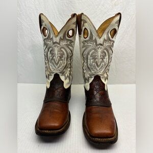 Rocky Brown & White Embroidered Western Cowboy Boots, 8.5 US
